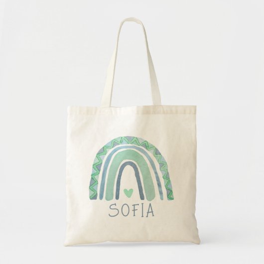 Mint-groen en blauwe toon-boho-regenboog tote bag (Voorkant)