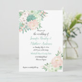 Mint Groen en Blush Waterverf Bloemen Huwelijk Kaart (Staand voorkant)