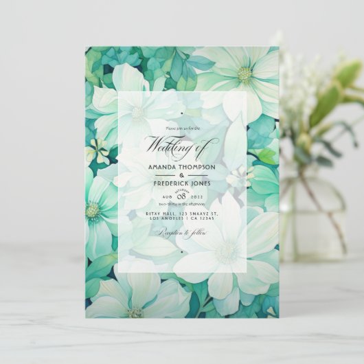 Mint Groen en eierschaal Bloemen Zomer Bruiloft Kaart (Staand voorkant)