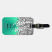 Mint groen en faux glitter bagagelabel (Voorkant horizontaal)