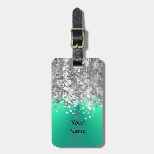 Mint groen en faux glitter bagagelabel (Voorkant verticaal)