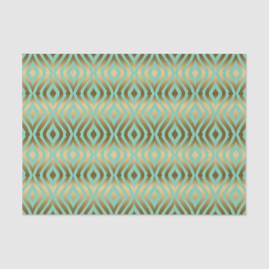 Mint-groen en Faux Gold Quatrefoil Pattern Tissuepapier (Voorkant)