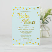 Mint Groen en Faux Goud Confetti Stippen Baby show Kaart (Staand voorkant)