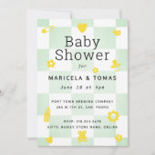 Mint Groen en Geel Checker Baby shower Kaart (Voorkant)