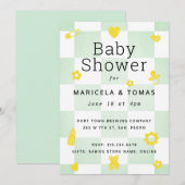 Mint Groen en Geel Checker Baby shower Kaart (Voorkant / Achterkant)