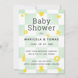 Mint Groen en Geel Checker Baby shower Kaart