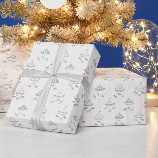 Mint Groen en Goud  Carrousel Gift Cadeaupapier (Feestdagen)
