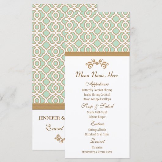 Mint Groen en Goud Marokkaans Menu (Voorkant / Achterkant)