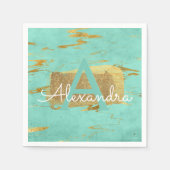 Mint Groen en Gouden Folie Elegante Marmeren Verja Servetten (Voorkant)