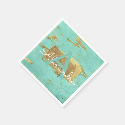 Mint Groen en Gouden Folie Elegante Marmeren Verja Servetten (Hoek)