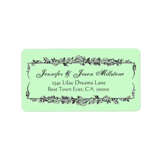 Mint Groen en Grijs  Bloemen Bruiloft Label (Voorkant)