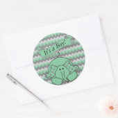 Mint Groen en Grijs Chevron Baby Olifant Ronde Sticker (Envelop)