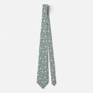 Mint-groen en grijs Floral Damaspatroonpatroon Stropdas