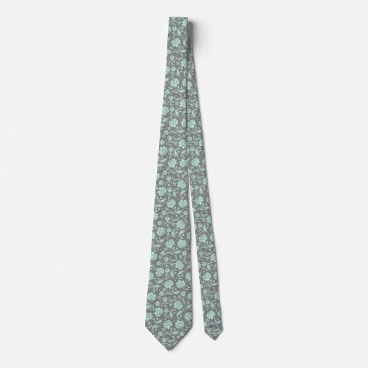 Mint-groen en grijs Floral Damaspatroonpatroon Stropdas (Voorkant)