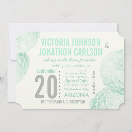 Mint Groen en Grijs Succulent Moderne Bruiloft Kaart (Voorkant)