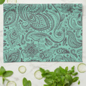 Mint-groen en grijze Floral Damaskers Theedoek (Gevouwen)