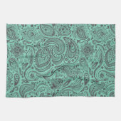 Mint-groen en grijze Floral Damaskers Theedoek (Horizontaal)