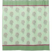 Mint Groen en Roze Floral Shower Curtain Douchegordijn (Voorkant)
