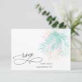 Mint groen en roze handpalm leder op witte witte R RSVP Kaartje (Staand voorkant)