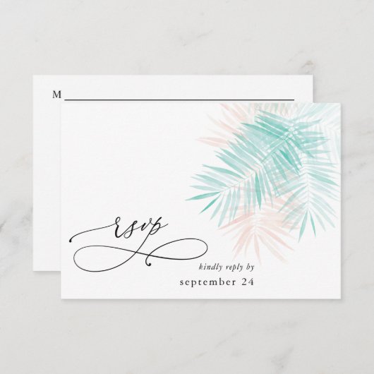 Mint groen en roze handpalm leder op witte witte R RSVP Kaartje (Voorkant / Achterkant)