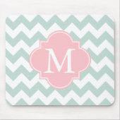 Mint Groen en Roze Moderne Chevron Custom Monogram Muismat (Voorkant)