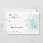 Mint Groen en Roze Palm Leaf no Meal RSVP Kaartje (Voorkant)
