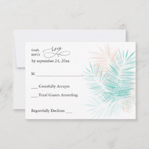 Mint Groen en Roze Palm Leaf no Meal RSVP Kaartje