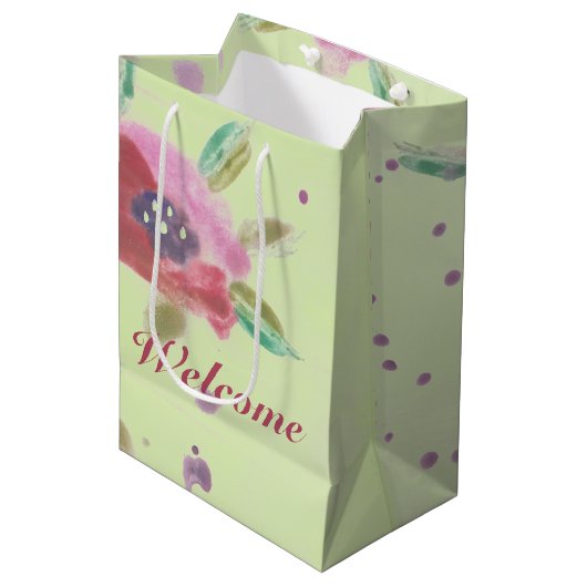 Mint groen en roze roos bloem ontwerper medium cadeauzakje (Voorkant Gekanteld)