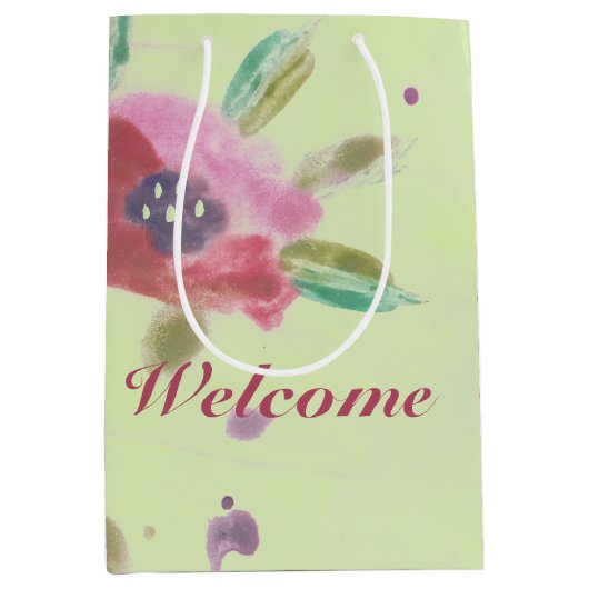 Mint groen en roze roos bloem ontwerper medium cadeauzakje (Voorkant)