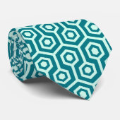 Mint-groen en Turquoise Blue Octagonal Pattern Stropdas (Opgerold)
