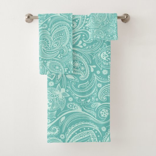 Mint-groen en turquoise paisley patroon bad handdoek (Insitu)
