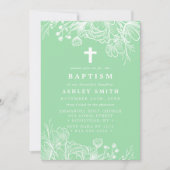 Mint groen en wit bloemendoop kaart (Voorkant)