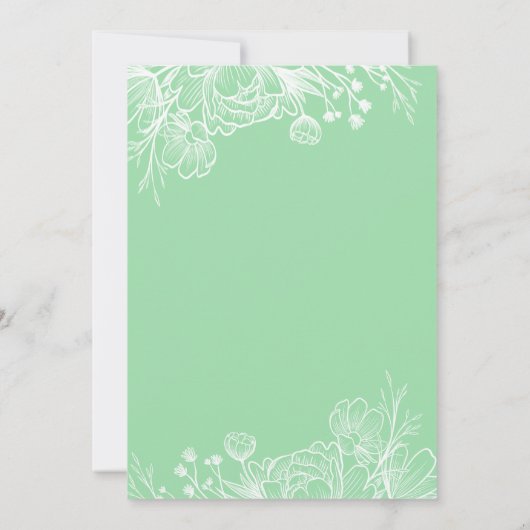 Mint groen en wit bloemendoop kaart (Achterkant)