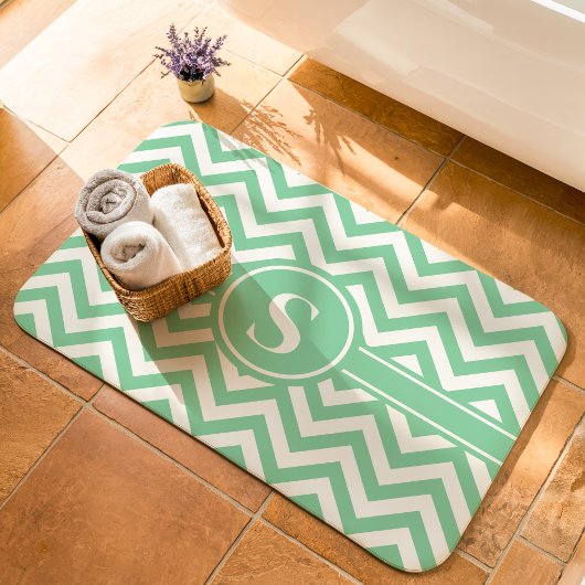 Mint groen en wit Chevron monogram Badmat