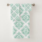 Mint-groen en wit damaskpatroon bad handdoek (Insitu)