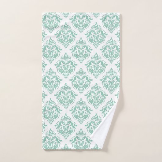 Mint-groen en wit damaskpatroon bad handdoek (Handdoek)