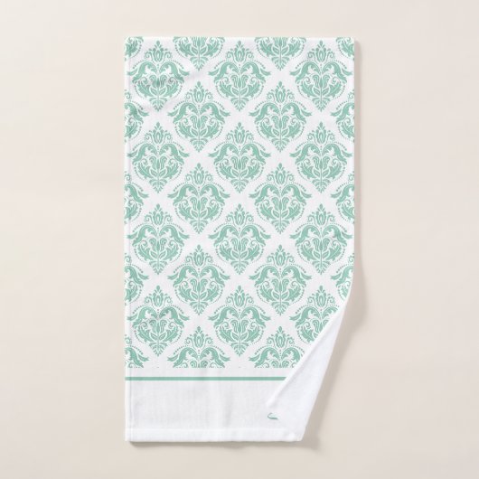 Mint-groen en wit damast monogram bad handdoek (Handdoek)