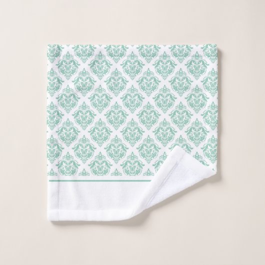 Mint-groen en wit damast monogram bad handdoek (Wasdoekje)