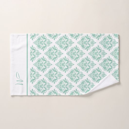 Mint-groen en wit damast monogram bad handdoek (Handdoek)