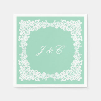 Mint groen en wit kant cocktail servet