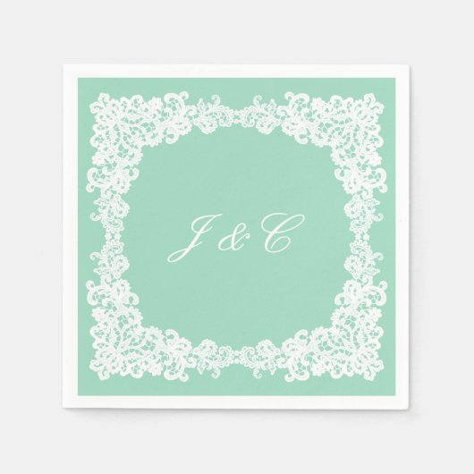 Mint groen en wit kant cocktail servet (Voorkant)