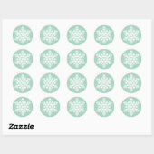 Mint Groen en Wit Kerstmis Sneeuwvlok Ontwerp Ronde Sticker (Vel)
