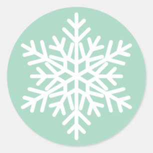 Mint Groen en Wit Kerstmis Sneeuwvlok Ontwerp Ronde Sticker