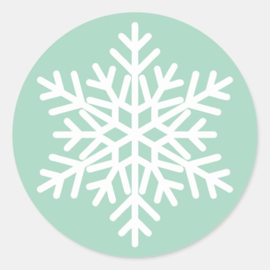 Mint Groen en Wit Kerstmis Sneeuwvlok Ontwerp Ronde Sticker (Voorkant)