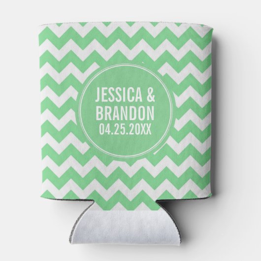 Mint-groen en wit monogram Chevron Pattern Blikjeskoeler (Achterkant)