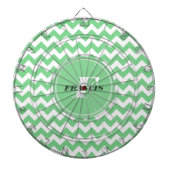 Mint-groen en wit monogram Chevron Pattern Dartbord (Voorkant)