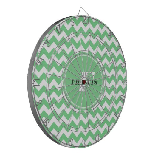 Mint-groen en wit monogram Chevron Pattern Dartbord (Voorkant Links)