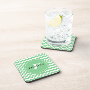 Mint-groen en wit monogram Chevron Pattern Drankjes Onderzetter