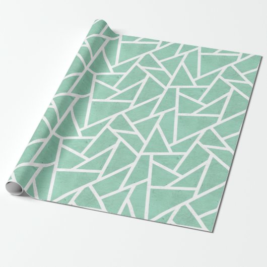 Mint groen en wit mozaïekpatroon cadeaupapier (Uitgerold)