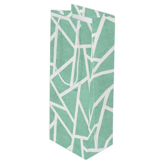 Mint groen en wit mozaïekpatroon wijn cadeautas (Voorkant Gekanteld)